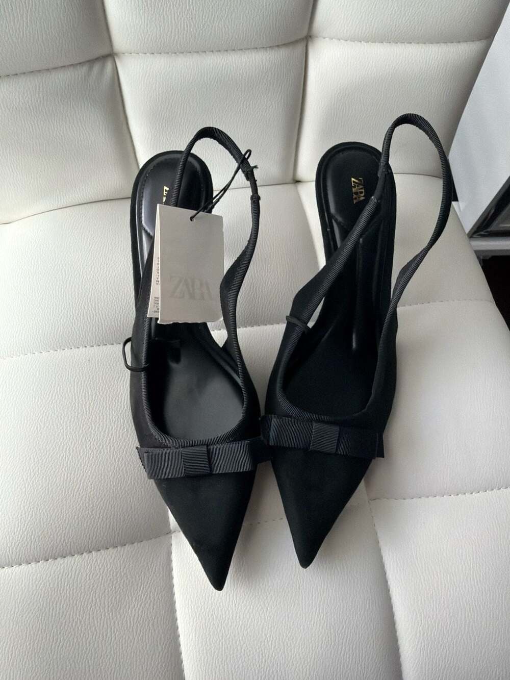 ZARA Black Bow Slingback Kitten Heels - Picture 4 of 8
